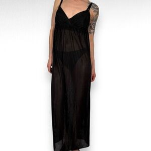 Vintage Maxi Dress Night Slip Sheer Babydoll Black Whimsigoth Lace Size Medium